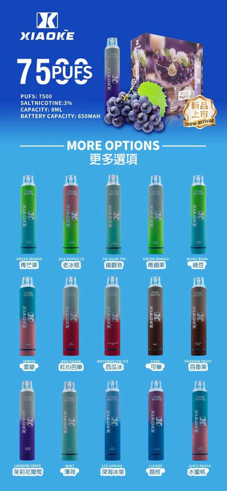 XIAOKE 7500 Mouth Large Capacity Disposable Electronic Cigarette 1 XIAOKE7500 Mouth Disposable Electronic Cigarette-Details2