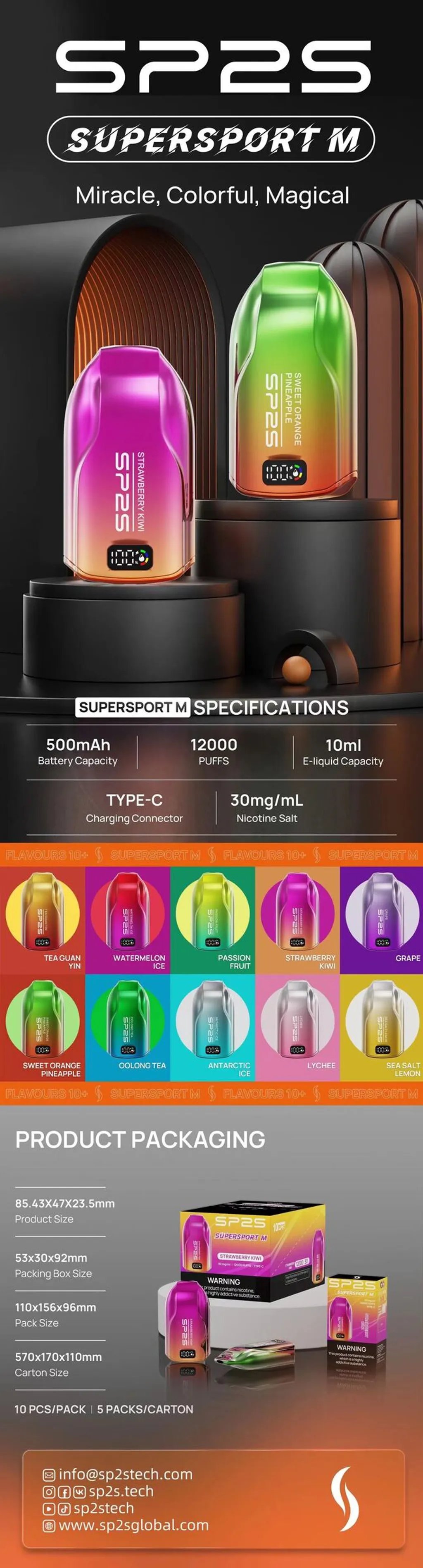 SP2S disposable e-cigarette 12000 puffs disposable e-cigarettes Luminous power display 30mg/30ml extra large capacity tobacco oil 1 WeChat Picture_20240529181304